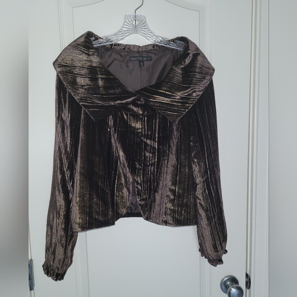 Lafayette 148 Silk Blend Brown & Gold Jacket with 2 Buttons